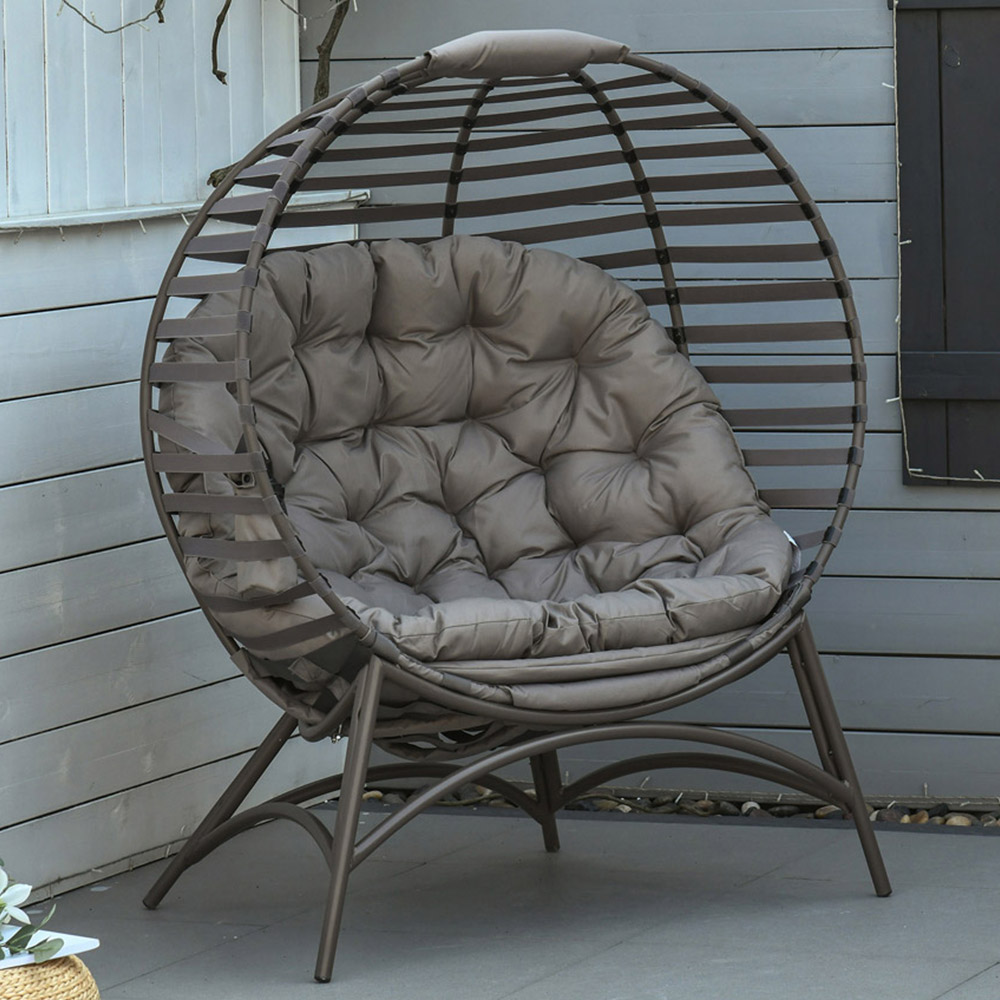 Outsunny Brown Steel Frame Egg Chair with Cushions Image 1