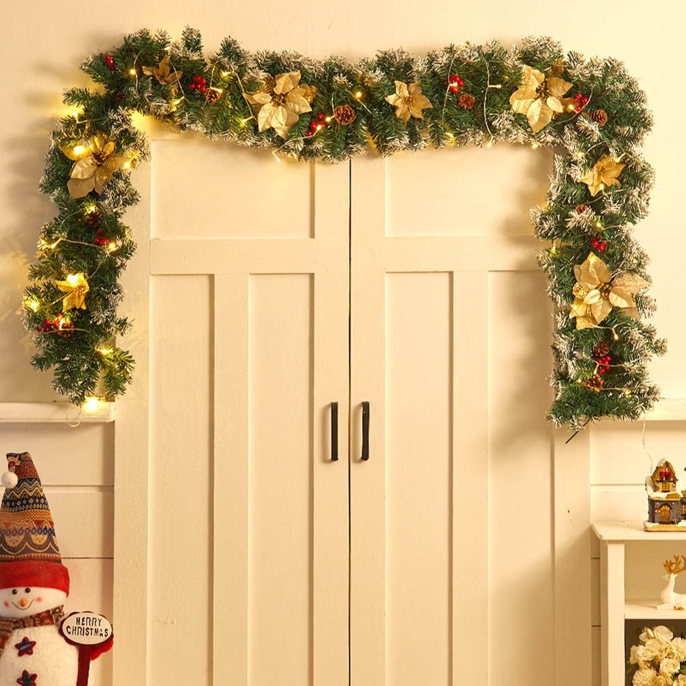 Living and Home Spruce White Poinsettia Christmas Garland 270cm Image 5