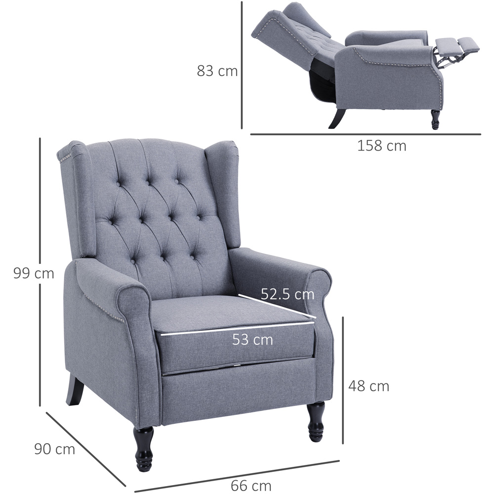 Portland Light Grey Button Tufted Recliner Chair with Footrest Image 7