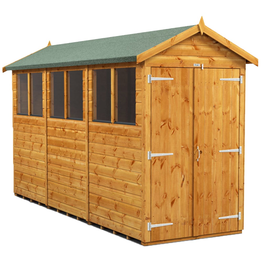 Power Sheds 12 x 4ft Double Door Apex Wooden Shed with Window Image 1