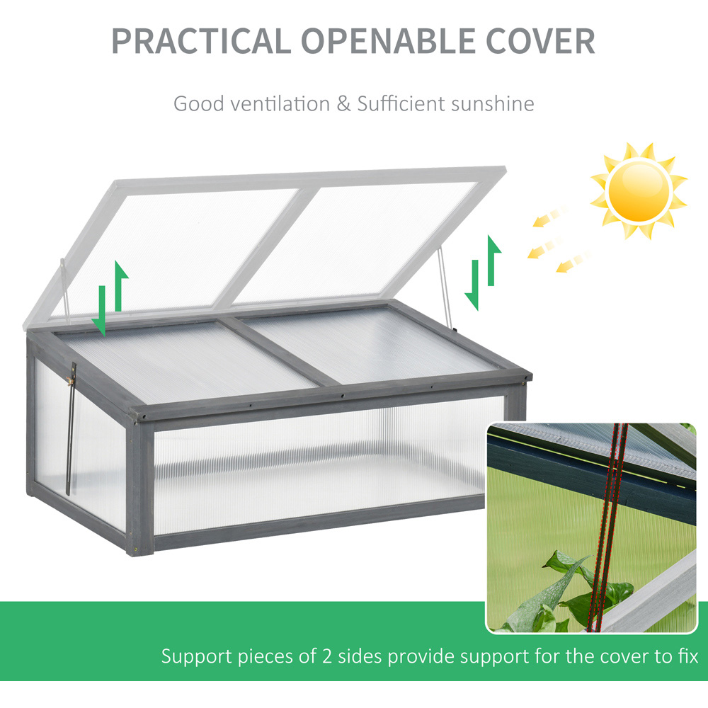 Outsunny Grey Wooden Polycarbonate Cold Frame with Top Cover Image 4