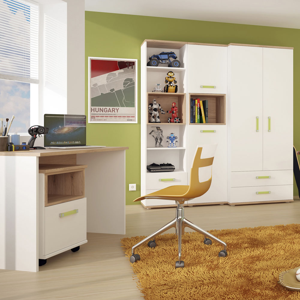 Florence 4KIDS Single Door Oak and White Mobile Desk with Lemon Handles Image 4
