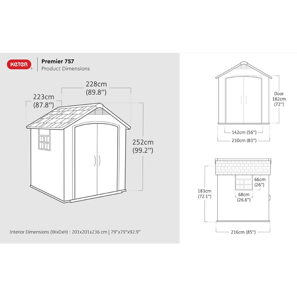 Keter Premier 7.5 x 7ft Grey Outdoor Apex Garden Storage Shed Image 9