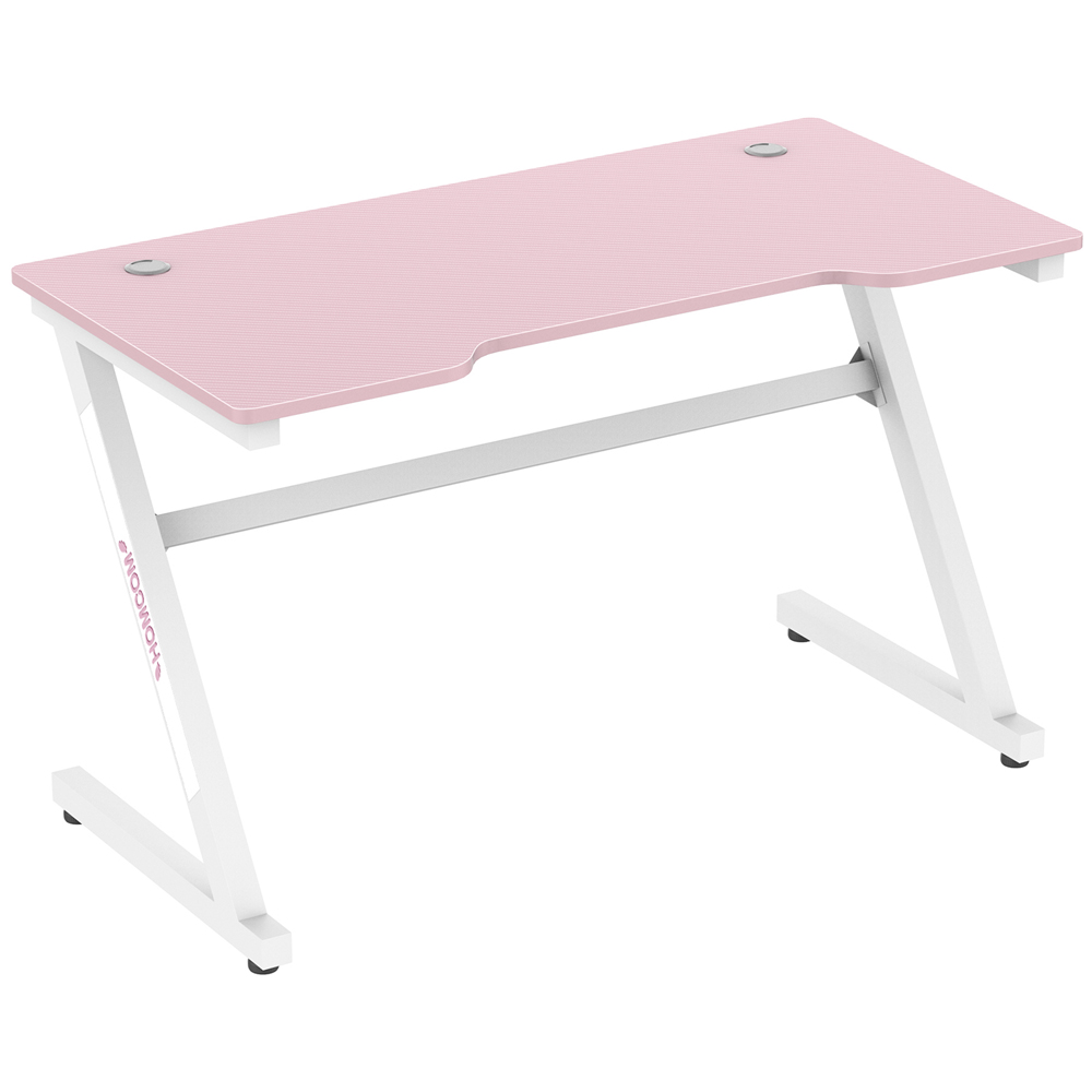 Portland Z-Shaped Racing Style Gaming Desk Pink and White Image 2