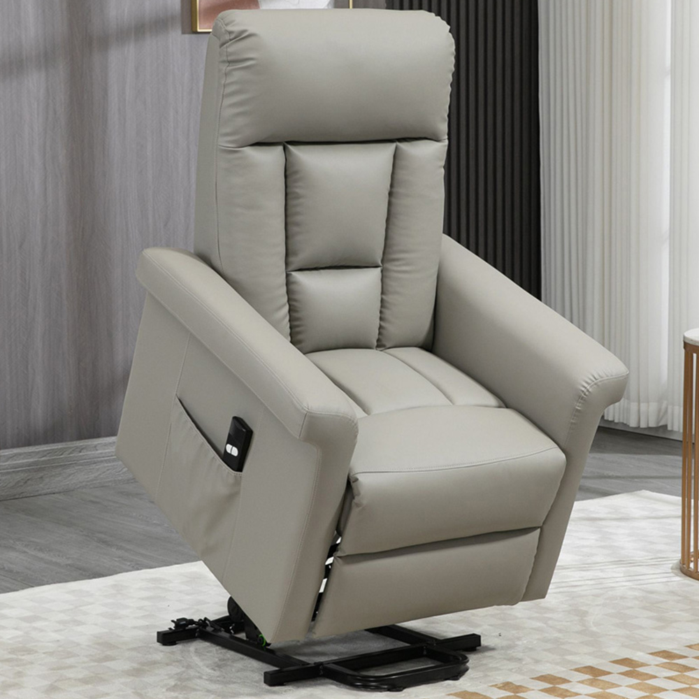 Portland Light Grey PU Leather Power Lift Recliner Chair with Remote Image 1