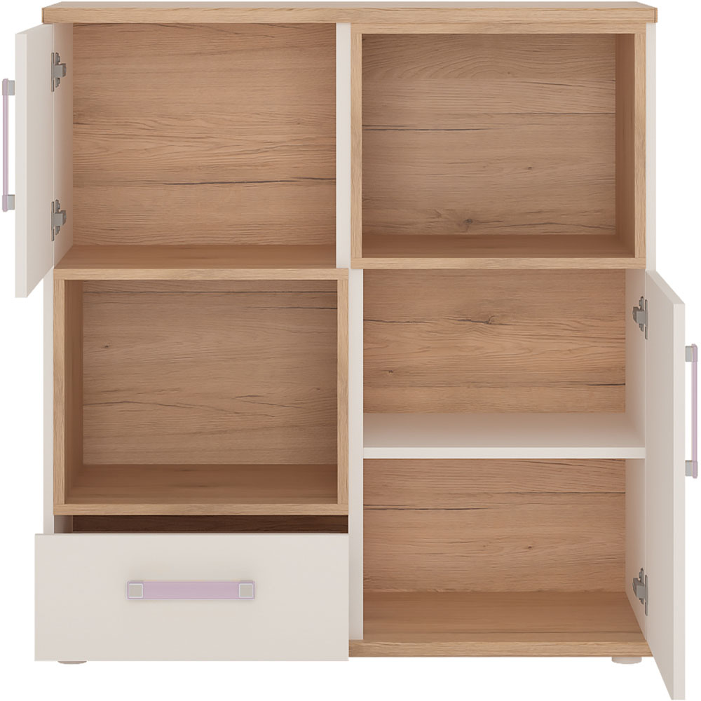 Florence 4KIDS 2 Door 2 Shelf Oak and White Cupboard with Lilac Handles Image 3