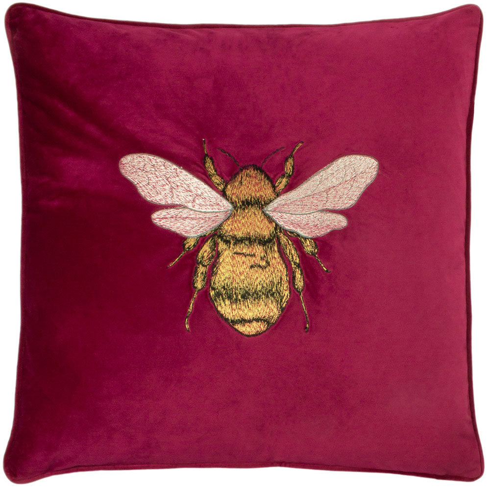 Paoletti Hortus Fuchsia Bee Embroidered Cushion Image 1