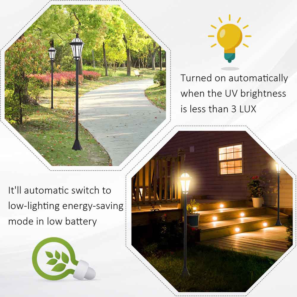 Outsunny 2 Pack Black LED Solar Powered Lamp Post Lights Image 4