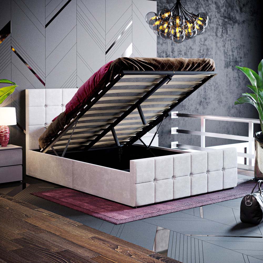 Vida Designs Valentina Double Light Grey Velvet Ottoman Bed Image 7