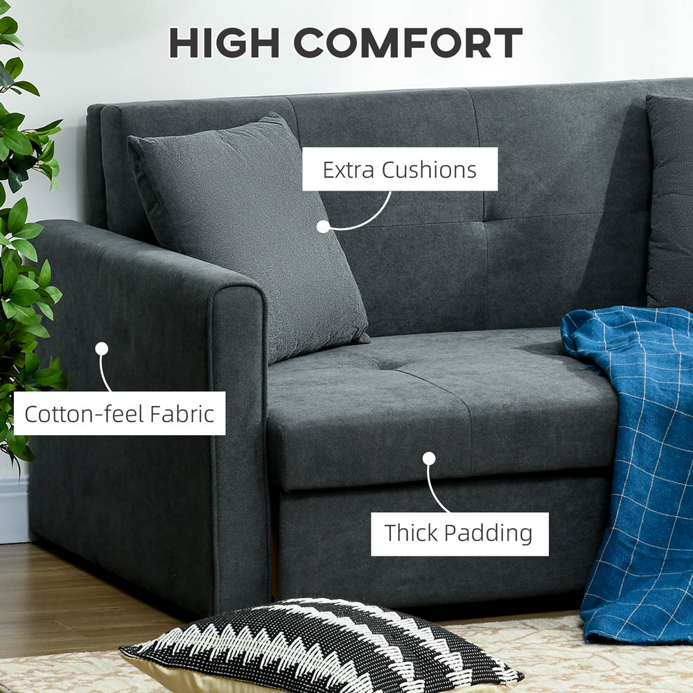 Portland Double Sleeper Dark Grey Cotton Convertible Sofa Bed Image 4