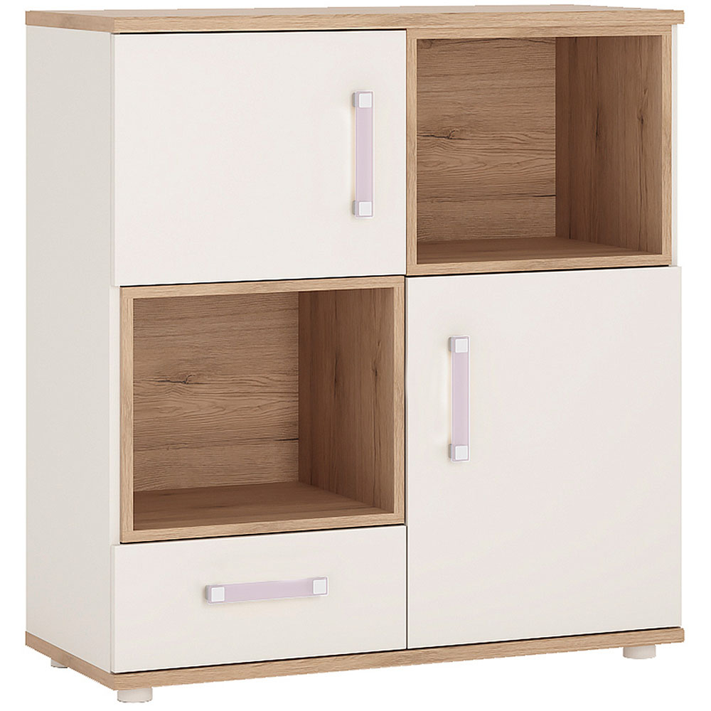 Florence 4KIDS 2 Door 2 Shelf Oak and White Cupboard with Lilac Handles Image 2