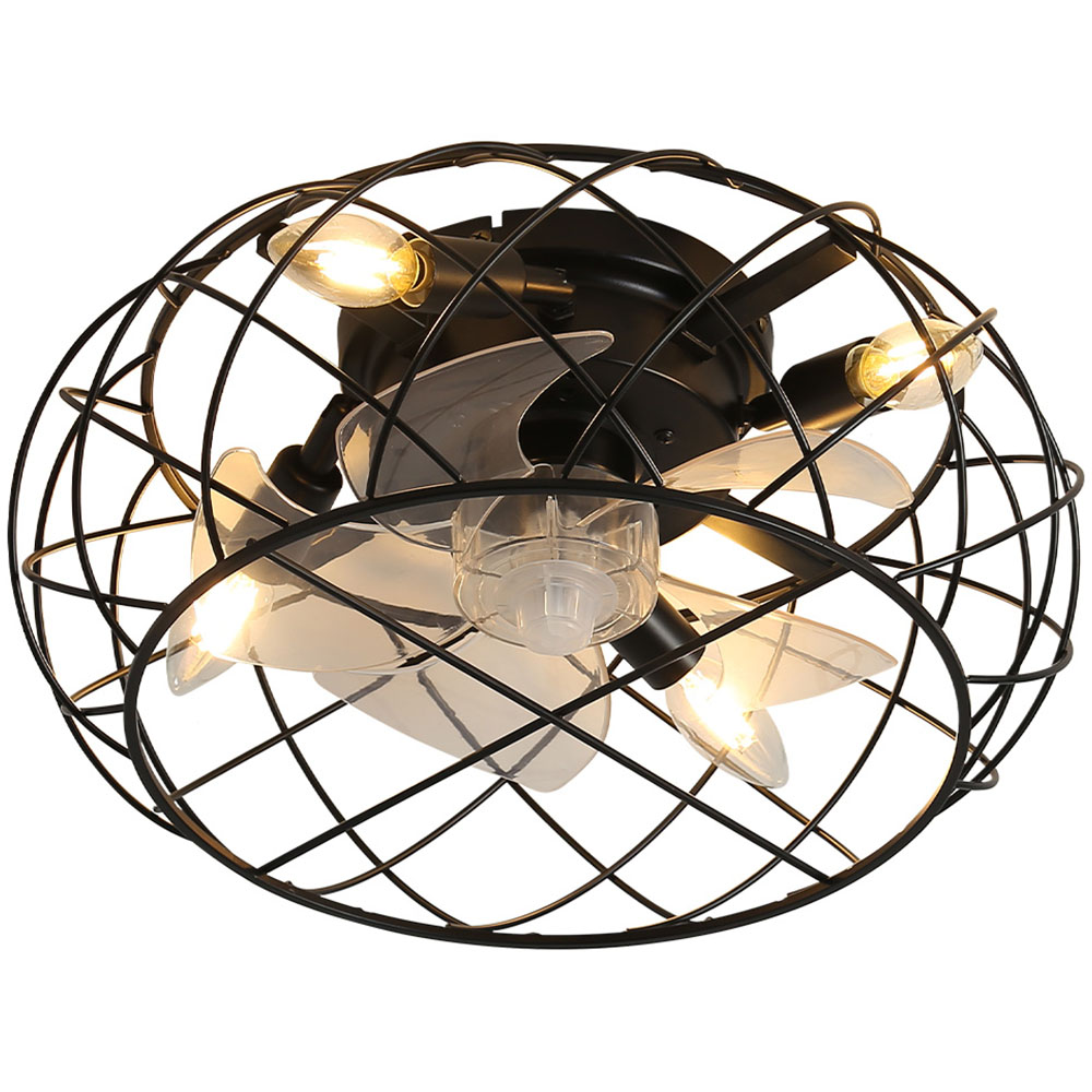 Living and Home Black Cage Ceiling Fan with Light and Remote Image 3