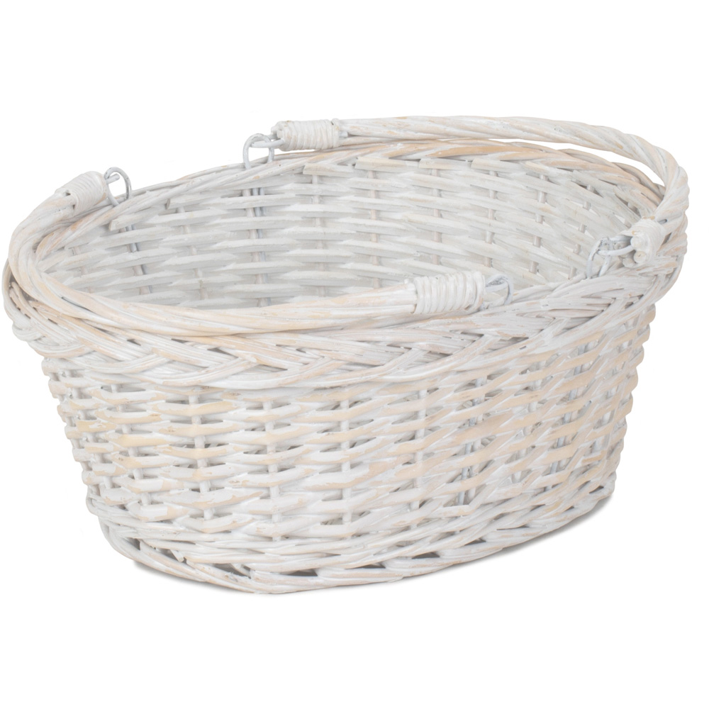 Red Hamper Small White Swing Handle Wicker Shopping Basket Image 2