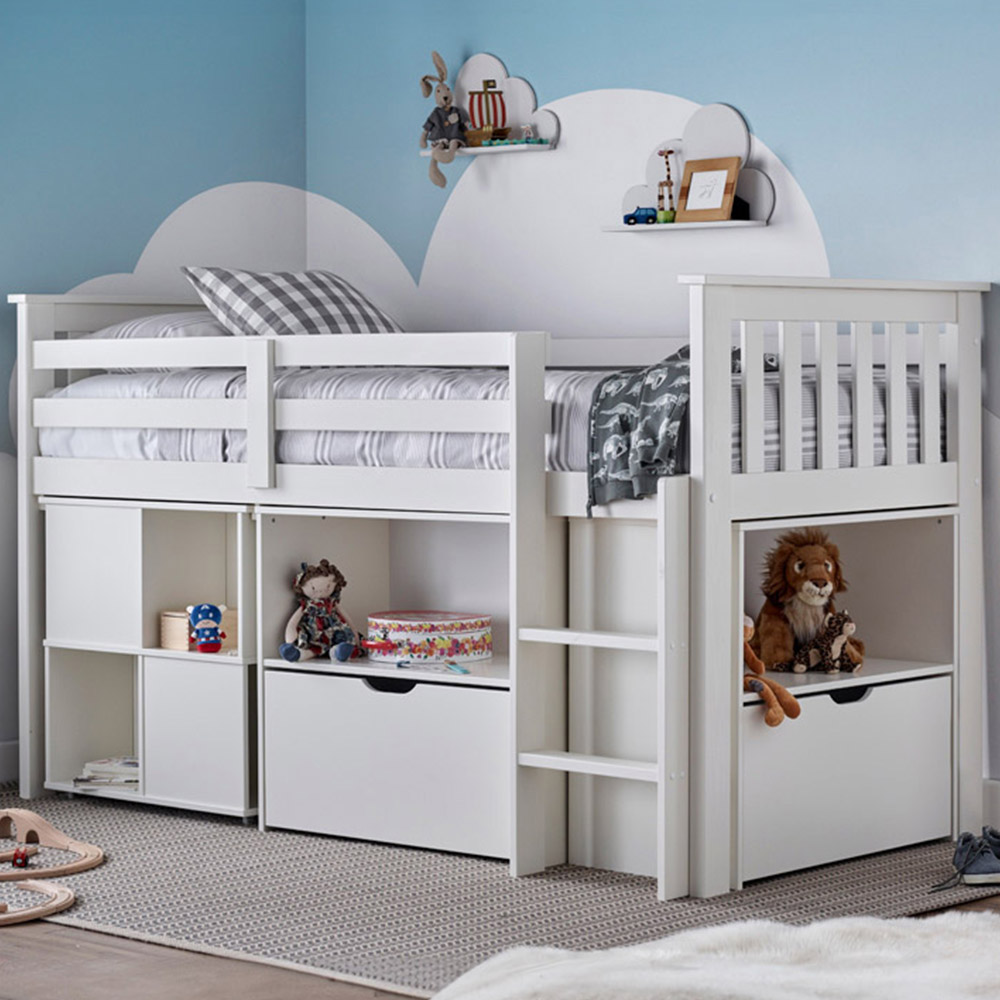 Milo Single White Sleep Station Desk Storage Bed Image 1