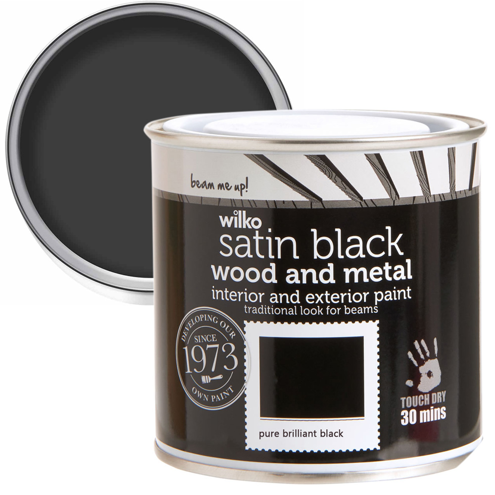 Wilko Quick Dry Furniture Pure Brilliant Black Satin Paint 250ml Image 1