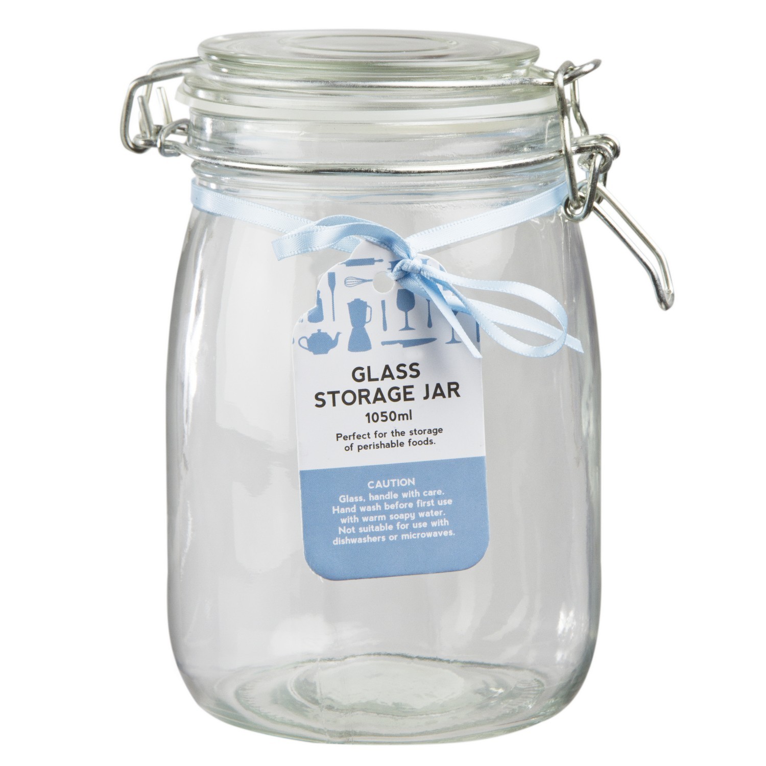 My Home 1.05L Clear Glass Storage Jar with Clip Lid Image 1