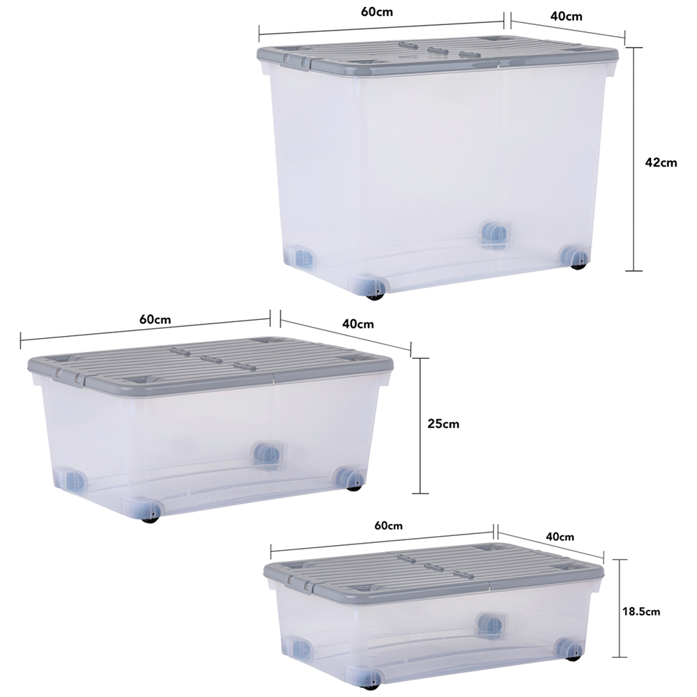 Wham Multisize Stackable Plastic Cool Grey Storage Box with Wheels and Folding Lid 3 Piece Image 7