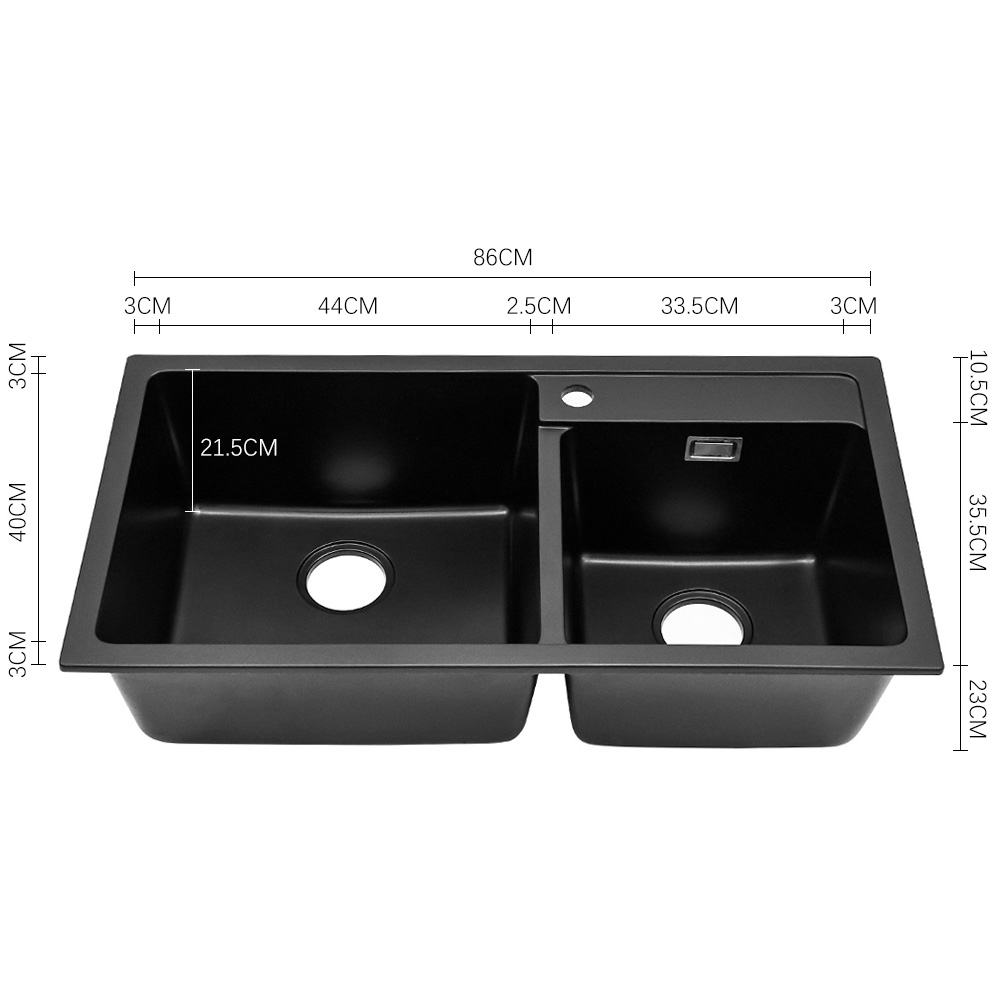 Living and Home Black Double Bowl Quartz Kitchen Sink 86 x 46cm Image 8