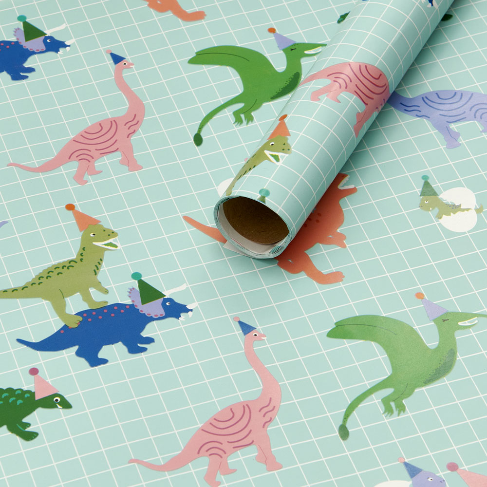 Wilko 3m Grid Dinosaurs Roll Wrap Image 2
