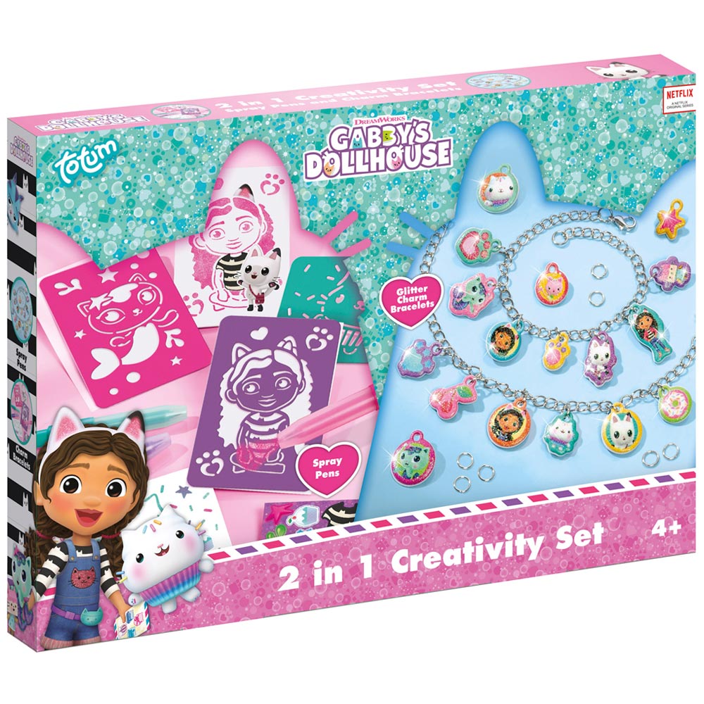 Gabbys Dollhouse 2 in 1 Creative Set with Glitter Charm Bracelets and Spray Pens Image 1