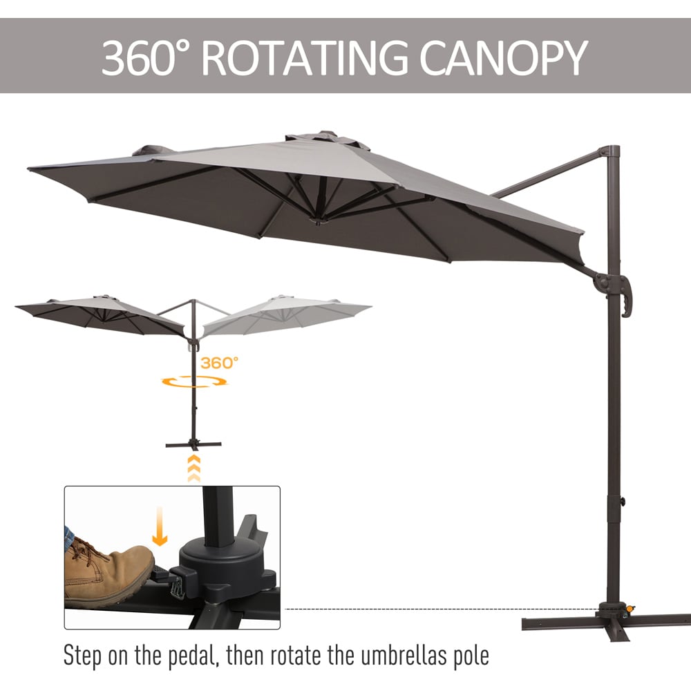 Outsunny Grey Crank and Tilt Rotating Cantilever Parasol with Cross Base 3m Image 4