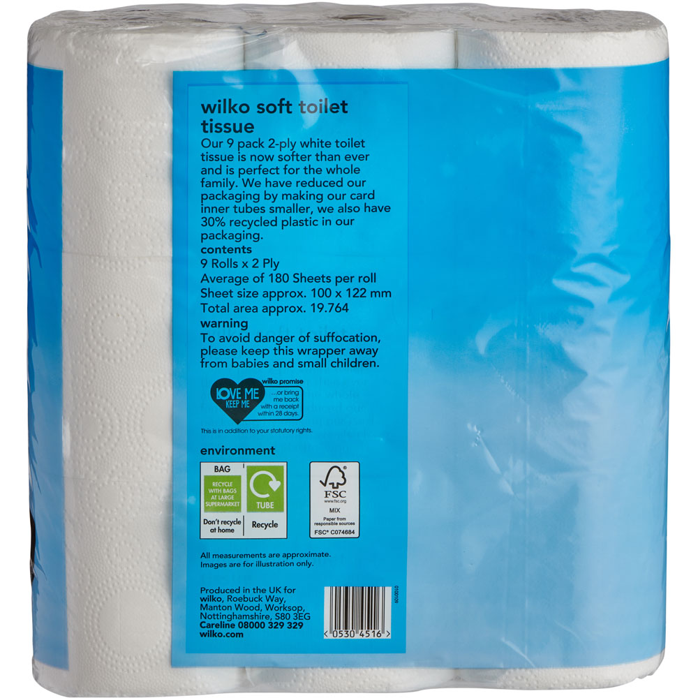 Wilko Soft Toilet Tissue 9 Rolls 2 Ply     Image 3