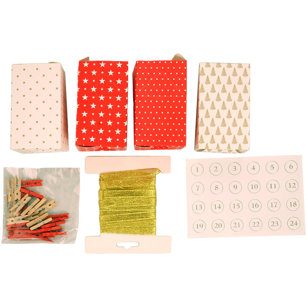 Make Your Own Red Festive Pattern Advent Calendar Box Kit Image 4