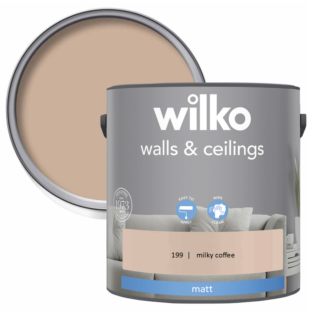 Wilko Walls & Ceilings Milky Coffee Matt Emulsion Paint 2.5L Image 1