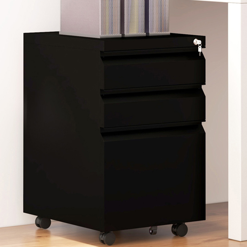 Portland Vinsetto 3 Drawer Black Mobile Filing Cabinet on Wheels with Pencil Tray Image 1