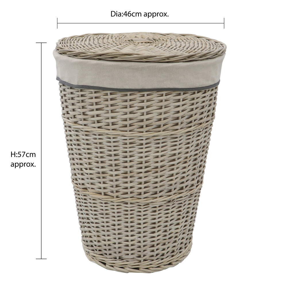 JVL Arianna Grey Round Tapered Willow Linen Laundry Basket 65L Image 5