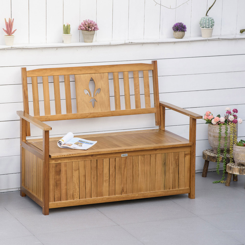 Outsunny 2 Seater Natural Wooden Storage Bench Image 7