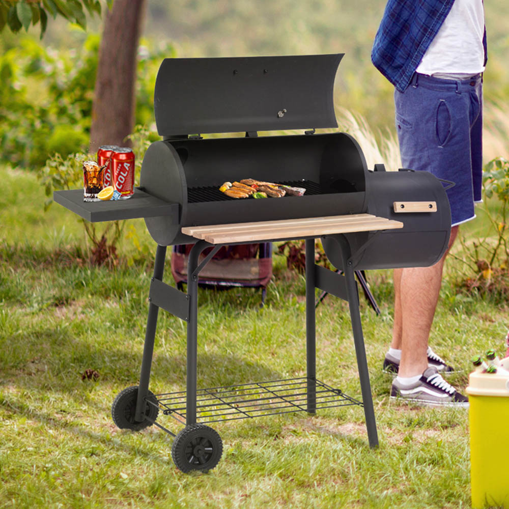 Outsunny Black Trolley Charcoal BBQ Barrell Image 2
