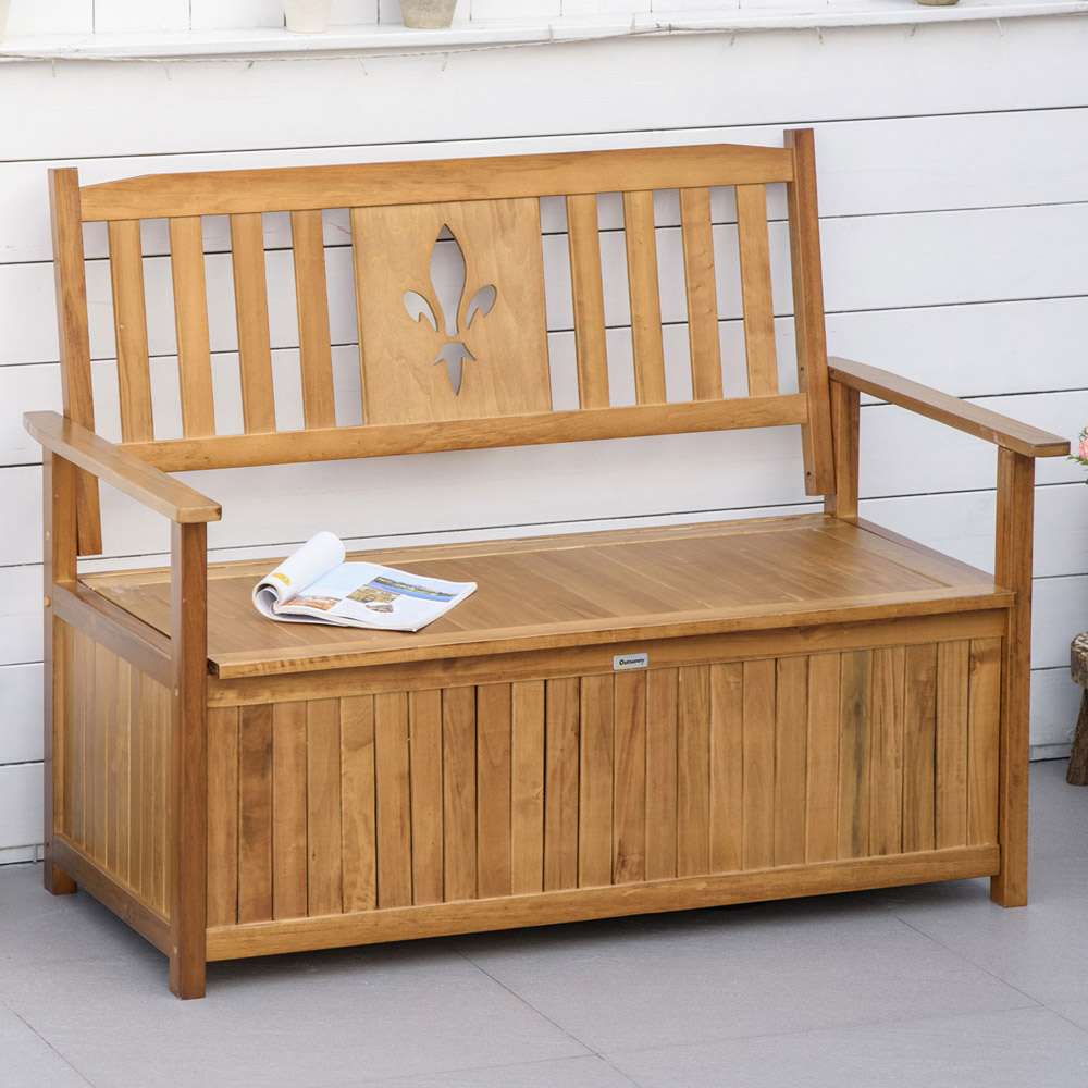 Outsunny 2 Seater Natural Wooden Storage Bench Image 1