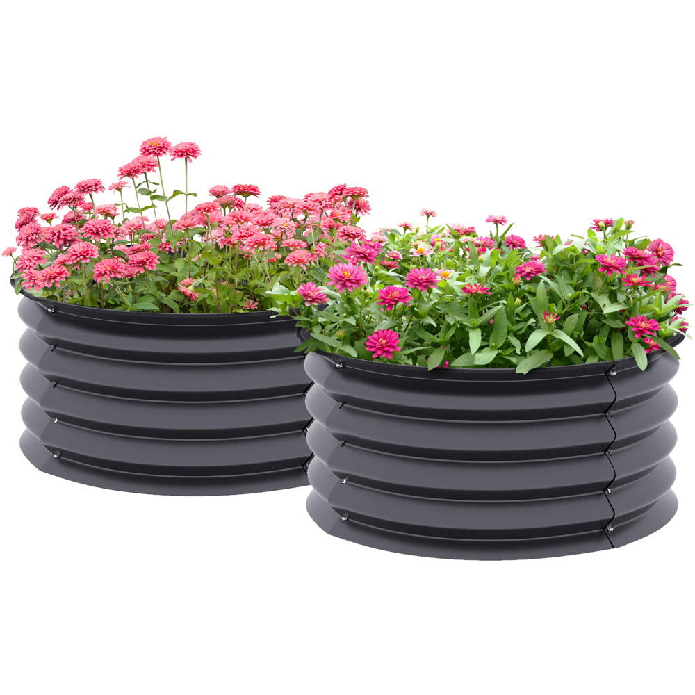 Outsunny Grey Raised Garden Bed Metal Planter Box with Safety Edging Set of 2 Image 1