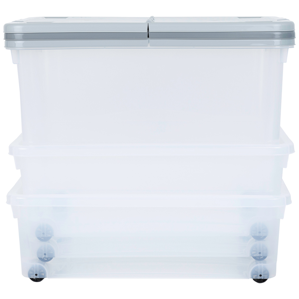 Wham Multisize Stackable Plastic Cool Grey Storage Box with Wheels and Folding Lid 3 Piece Image 3