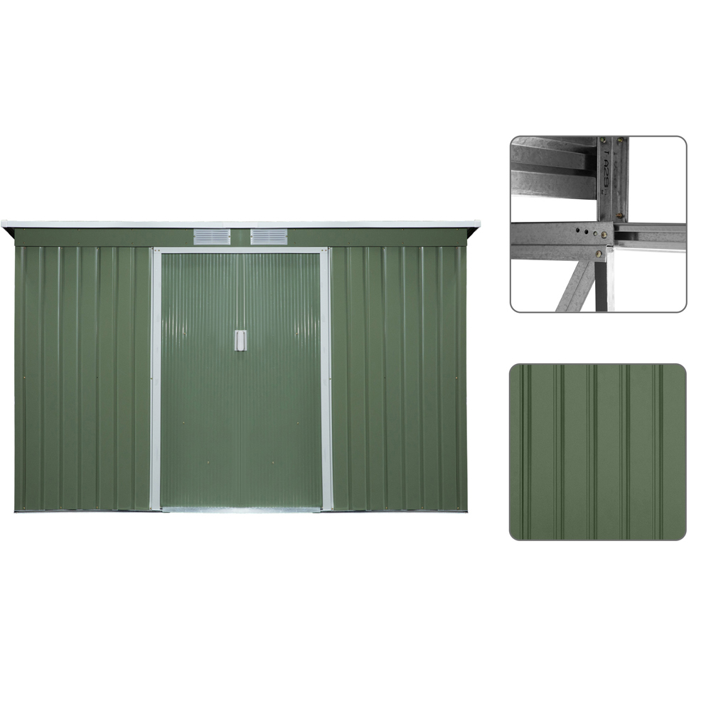 Outsunny 9 x 4.25ft Double Sliding Door Corrugated Garden Shed with Floor Foundation Image 5