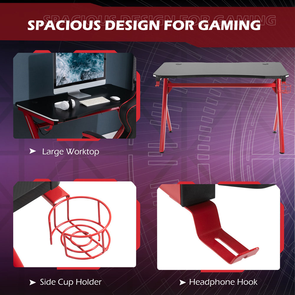 Portland LED Gaming Desk with Cup Holder Black and Red Image 5