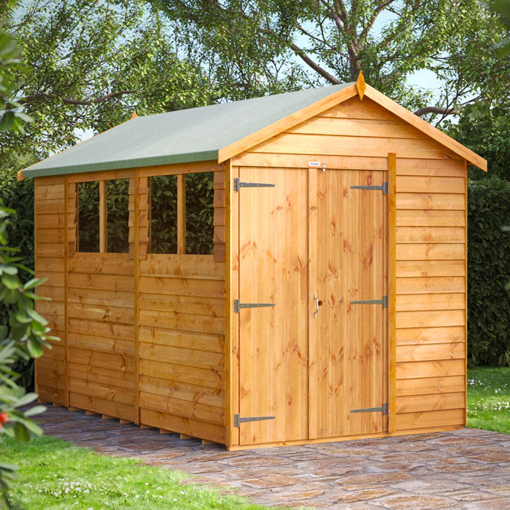 Power Sheds 10 x 6ft Double Door Overlap Apex Wooden Shed with Window Image 2