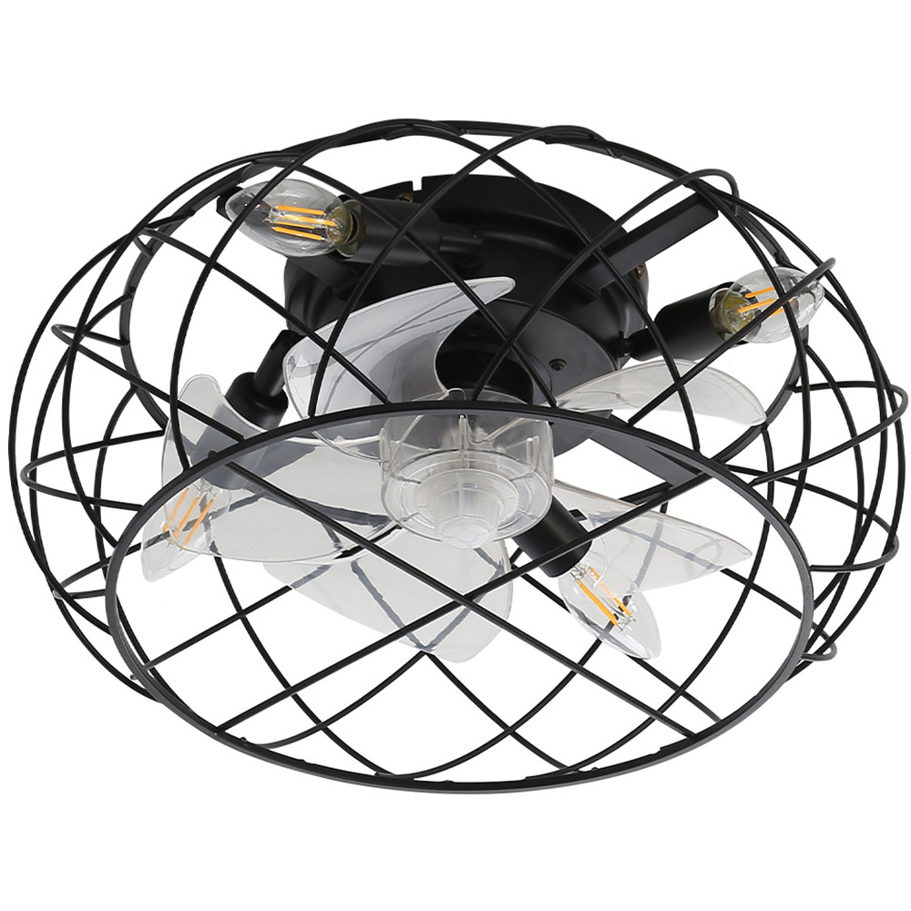 Living and Home Black Cage Ceiling Fan with Light and Remote Image 1