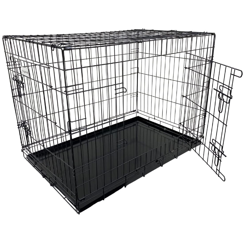 HugglePets Small Black Dog Cage with Metal Tray 61cm Image 2