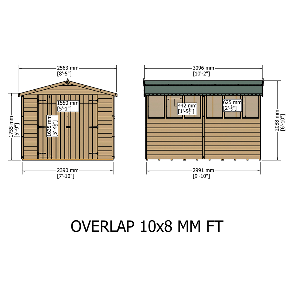 Shire 10 x 8ft Double Door Dip Treated Overlap Apex Shed Image 5