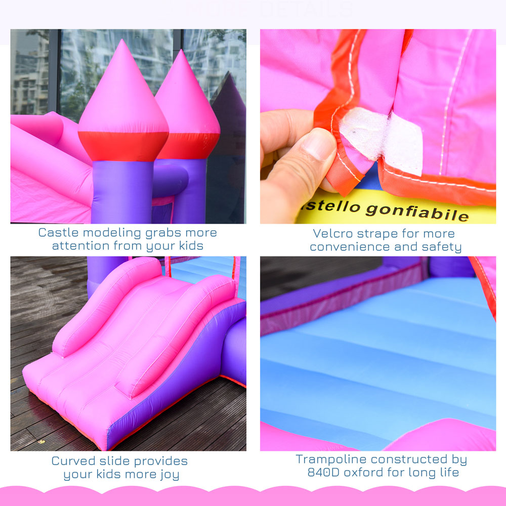 Outsunny Kids Pink Bouncy Castle and Inflator Image 4