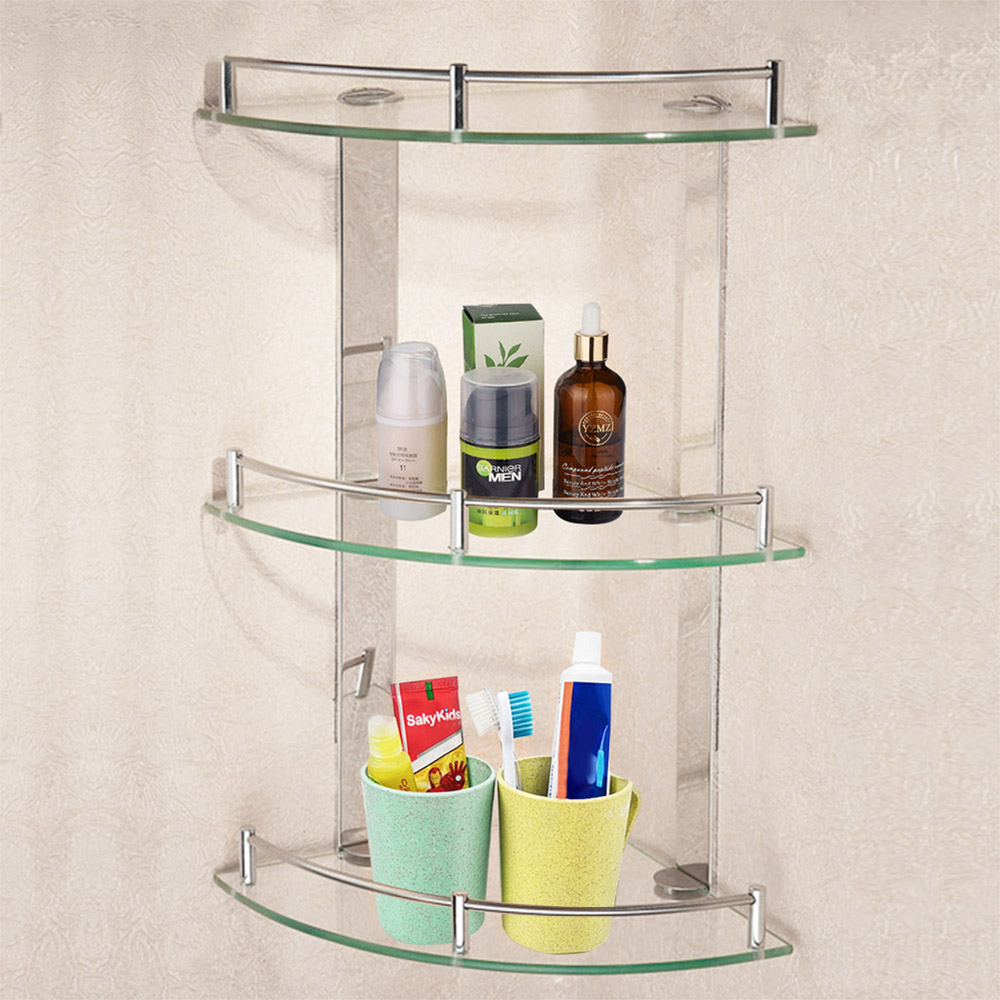 Living And Home WH1078 Tempered Glass & Stainless Steel Multi-Tier Wall Mounted Corner Shelf Image 5