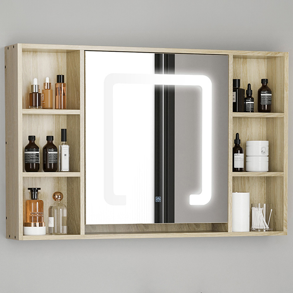 Kleankin Brown LED Mirror Bathroom Cabinet Image 1
