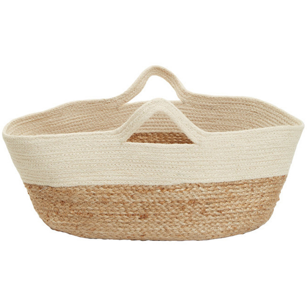 Premier Housewares Natural and White Oval Jute Basket Image 1