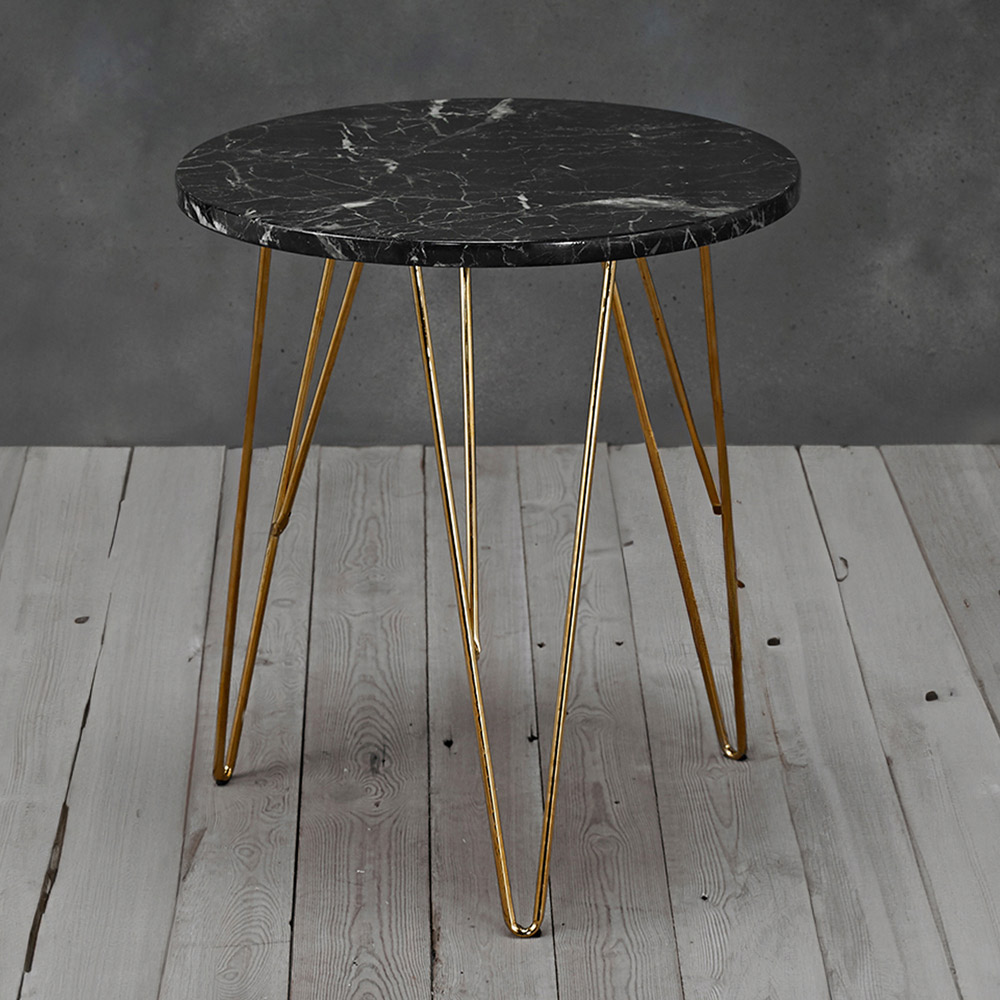 Fusion Black Faux Marble Top Side Table Image 1