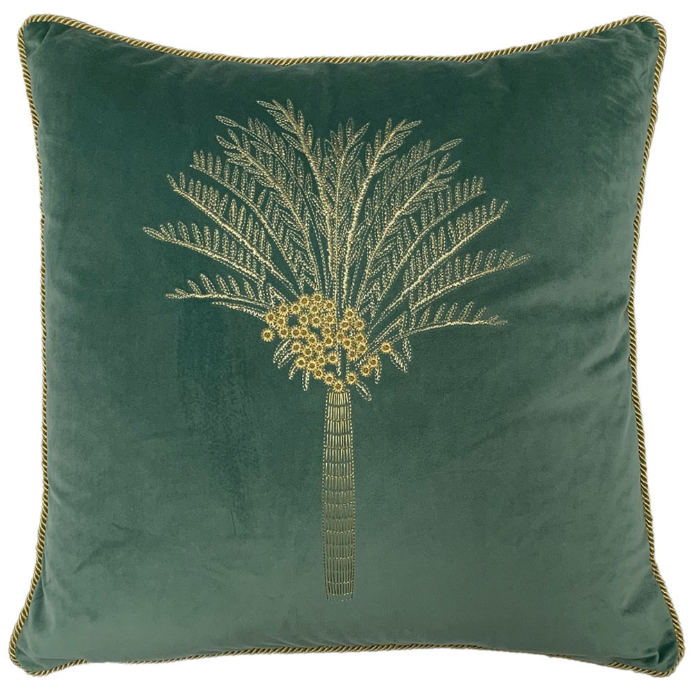 furn. Desert Palm Mineral Embroidered Velvet Cushion Image 1