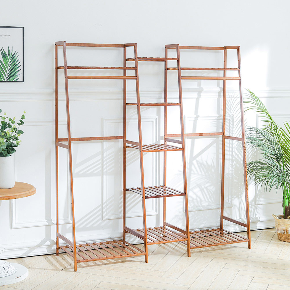 Living And Home SW0376 Natural Bamboo Multi-Tier Clothing Rack With Storage Shelf Image 7