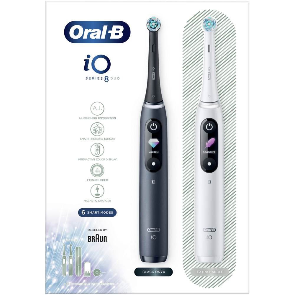 Oral-B iO Series 8 White Alabaster and Black Onyx Rechargeable Toothbrush 2 Pack Image 1
