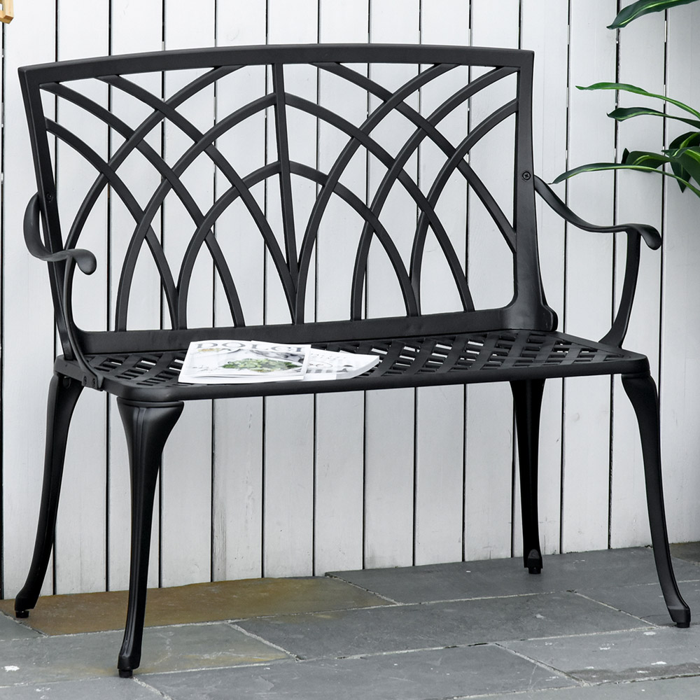 Outsunny 2 Seater Black Decorative Aluminium Loveseat Bench Image 1